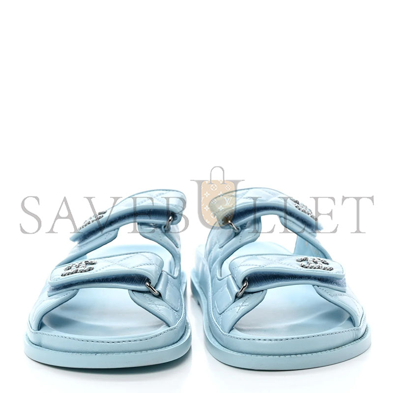 Ch**el laminated lambskin quilted velcro dad chain cc slide sandals